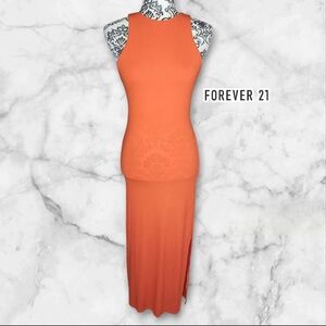 FOREVER 21 Orange Sleeveless Ribbed Maxi Dress - Medium